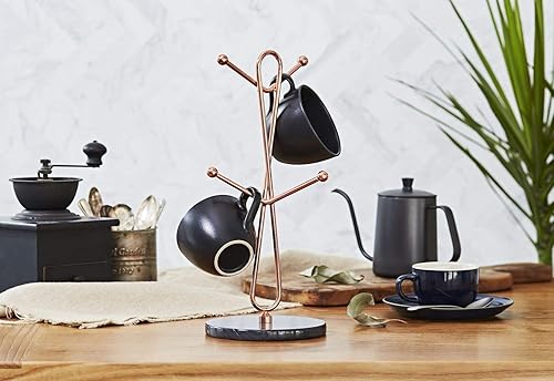 Miniatura 2 de JEmarble Soportes para tazas con soporte chapado en cobre (negro) para encimera, tazas de café y estante de almacenamiento para tazas de té,