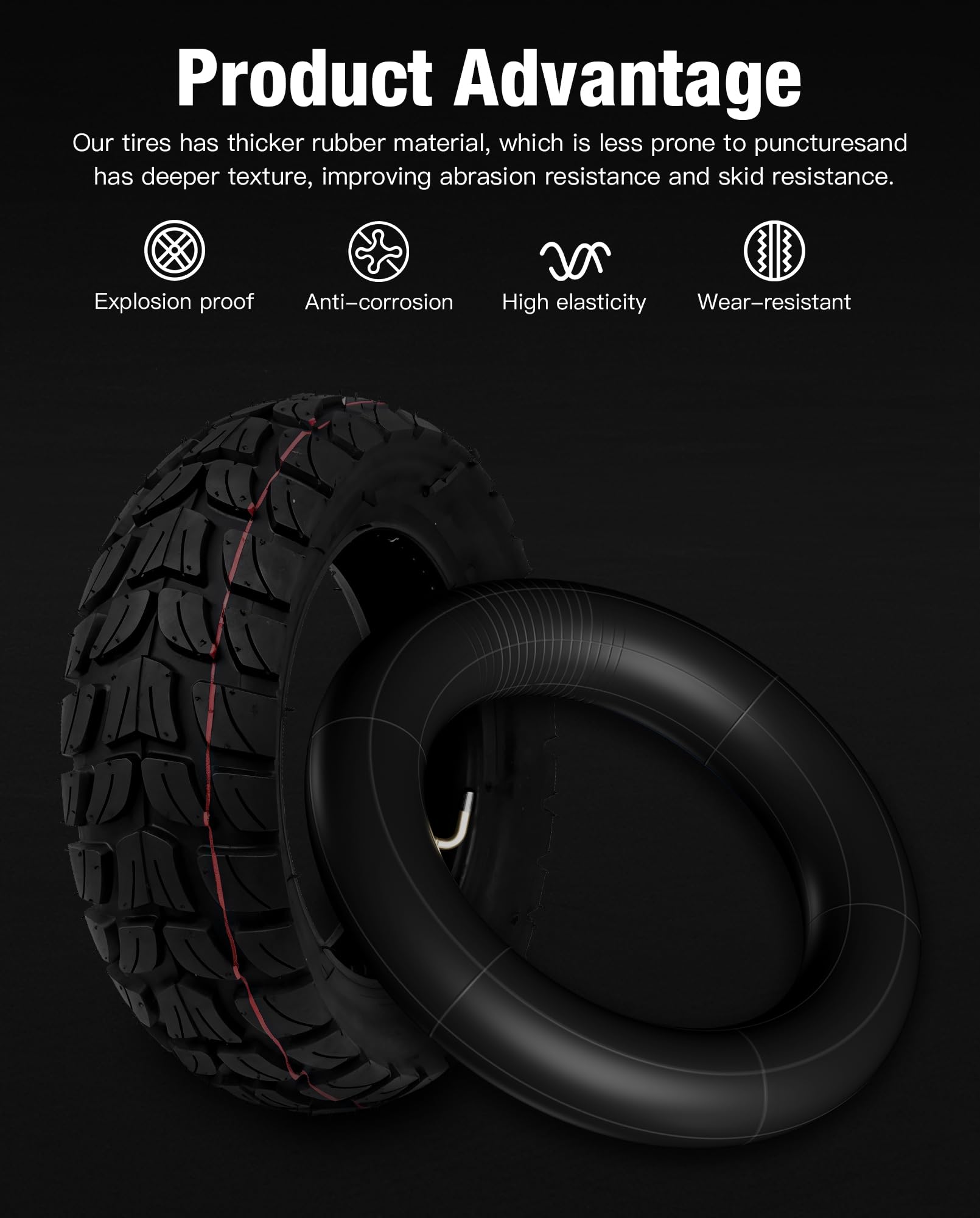 10 pollici pneumatico esterno e tubo interno set compatibile con Kukirin G2 MAX / G2 Master Kickscooter, 255 x 80 pneumatico di ricambio antiscivolo e all'usura, 10 x2.5 tubo interno in gomma