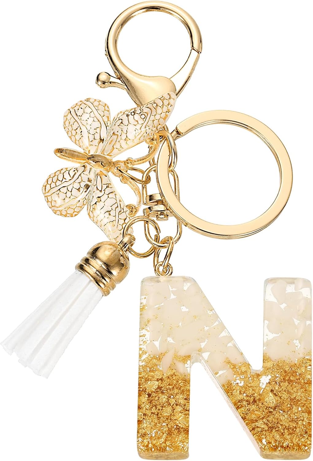 uxcell Initial Letter Keychains, Resin Cute Butterfly Tassel Pendant Accessory for Women Alphabet Key Ring