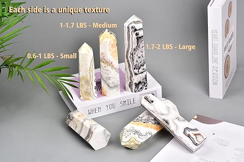 Miniatura 7 de AMOYSTONE Pilar de cristal curativo natural a rayas, ágata a rayas, 6 varitas de obelisco facetadas, hexagonal, puntiaguda, 1-1.7 libras, decoración