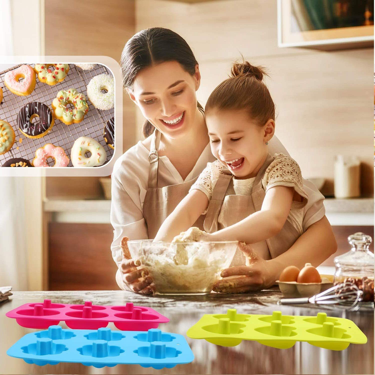 Set Stampi Per Ciambelle In Silicone | 3 Forme (Cuore, Zucca, Rotondo) + Spazzola | Antiaderente Per Forno E Microonde - Foto 2