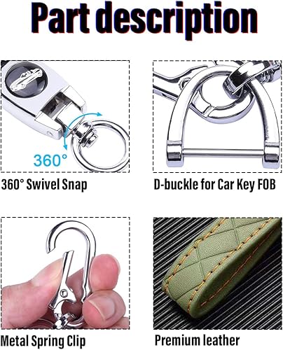 Miniatura 3 de Moly Magnolia Llavero de cuero de microfibra para automóvil, aleación de zinc, llavero giratorio de 360 con anillo en D antipérdida para mujeres y