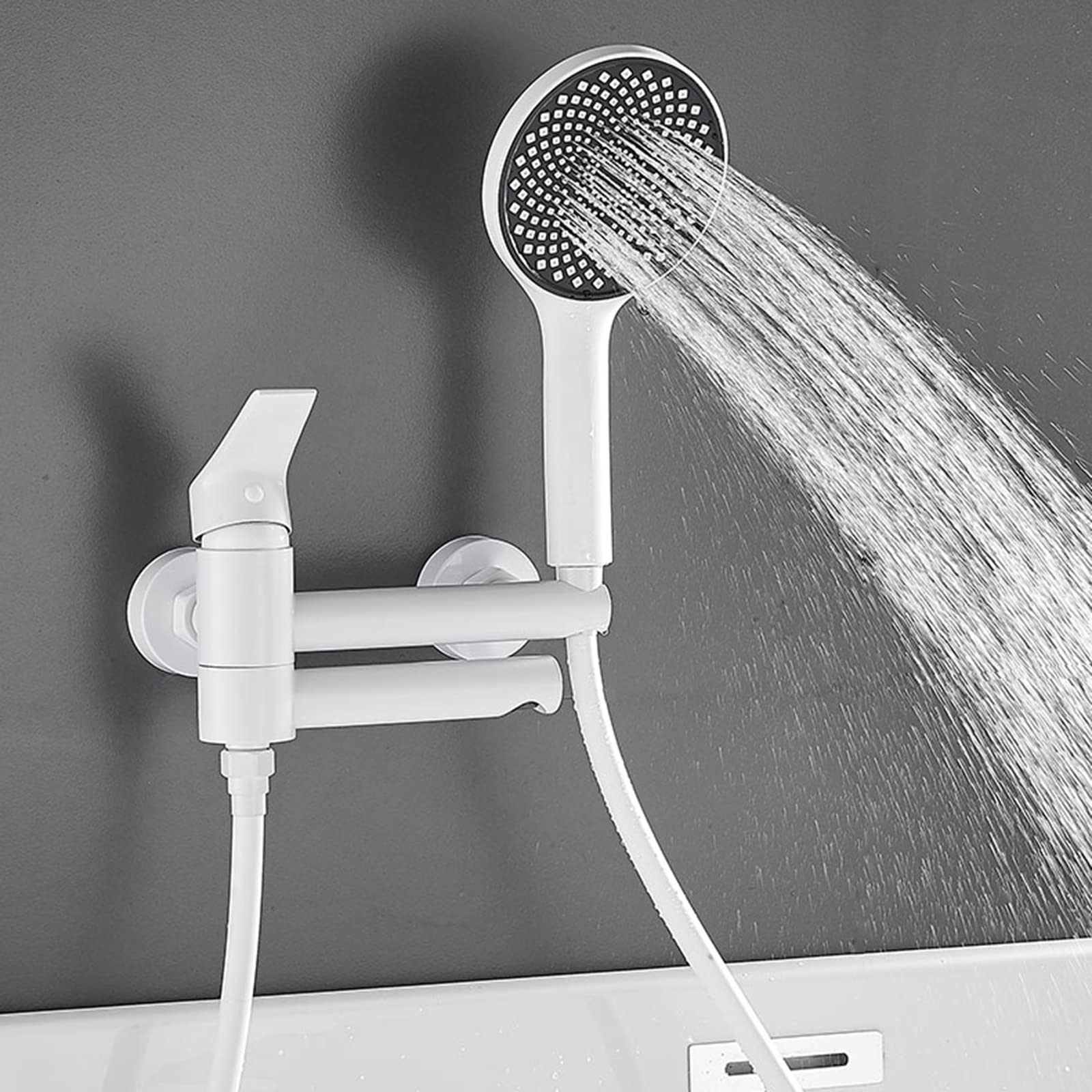 JYBNBBE Bathtub Faucet with Shower Brass Hot and Cold Water Double Hole Shower Bath Taps Wall Mounted White