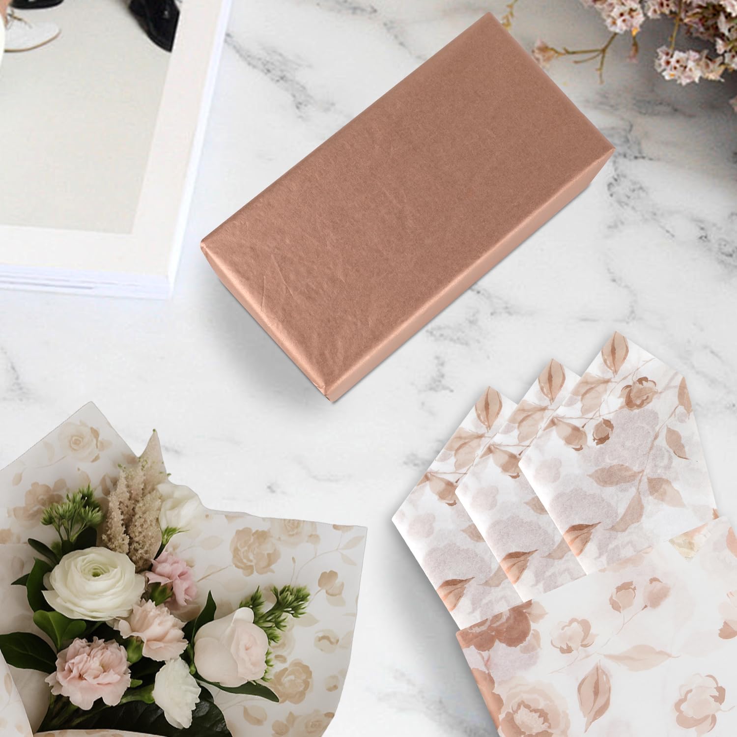 60 Sheets 20 x 14 inches Rose Gold Combo Tissue Paper, Romantic Metallic Rose Marble Wrapping Tissue Paper Decorative Gift Wrapping Supplies for Birthdays, Weddings, Baby Showers,Hoildays
