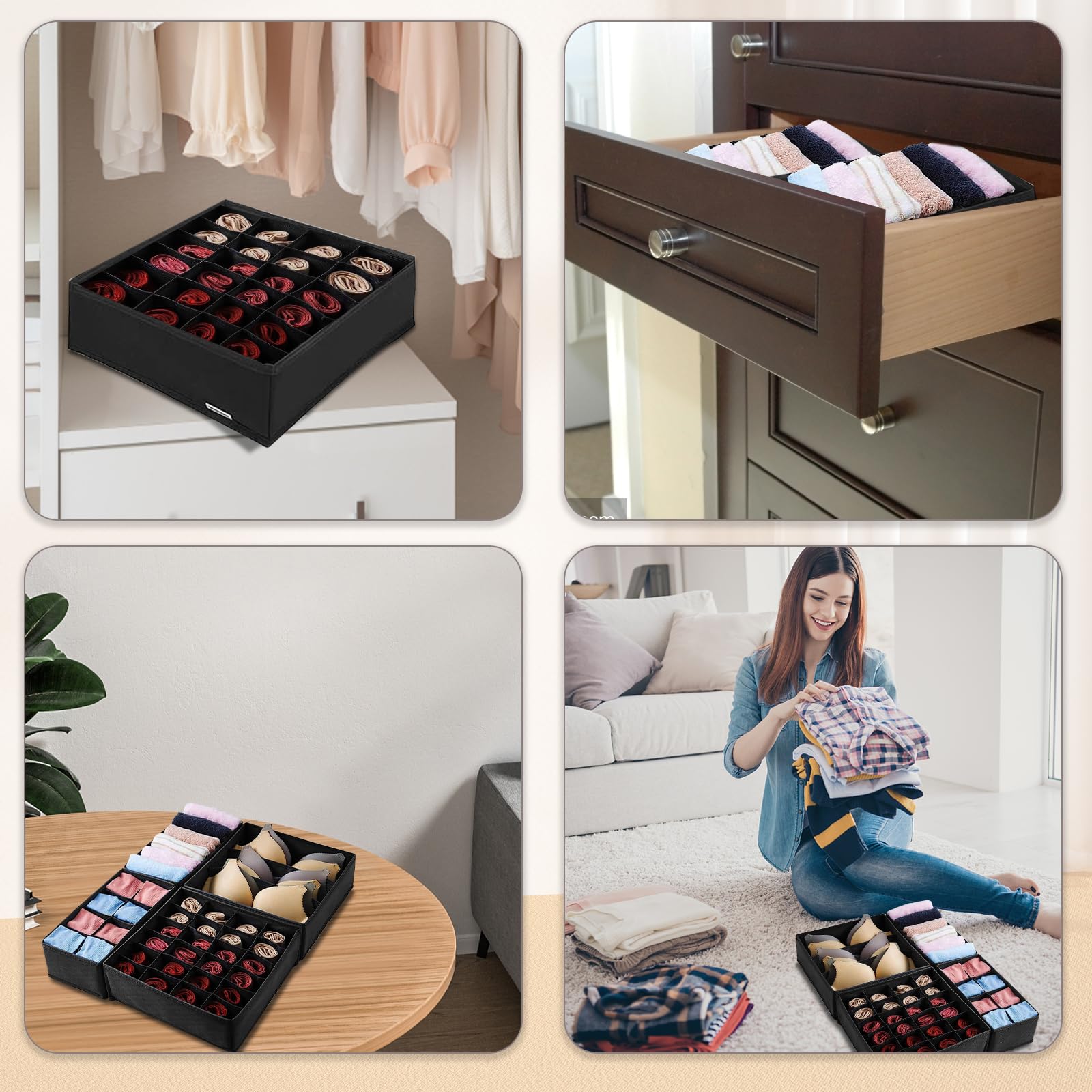 Organizer Per Biancheria Intima - Set 4 Scatole Pieghevoli Per Cassetti - Foto 3