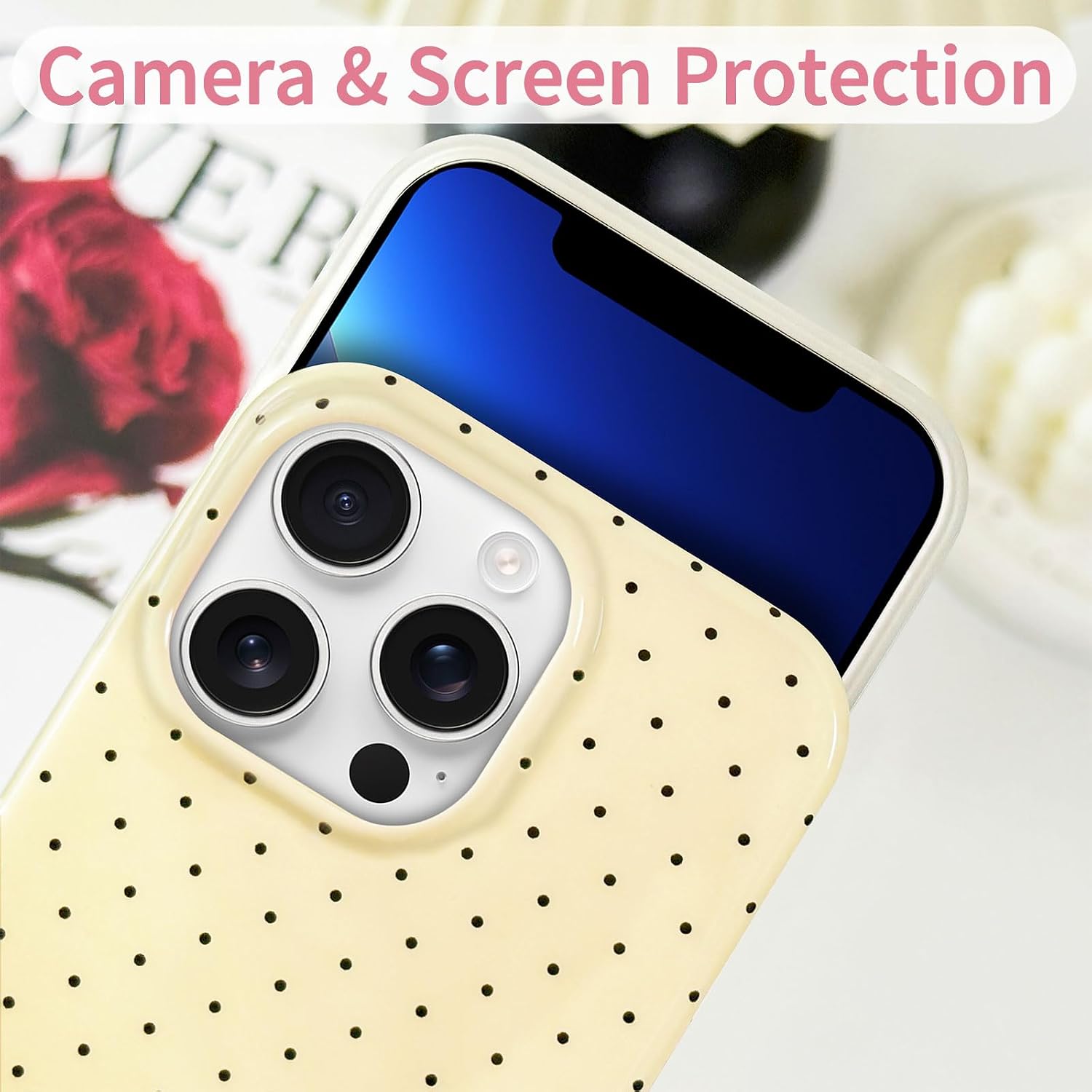  for iPhone 13 Pro Case Cute Polka Dot Aesthetic Design Simple Cover 6.1", Thin Slim Anti-Scratch Soft TPU Bumper Shockproof Rubber Protective Phone Cases for Women Girls, Magnetic Yellow thumbnail