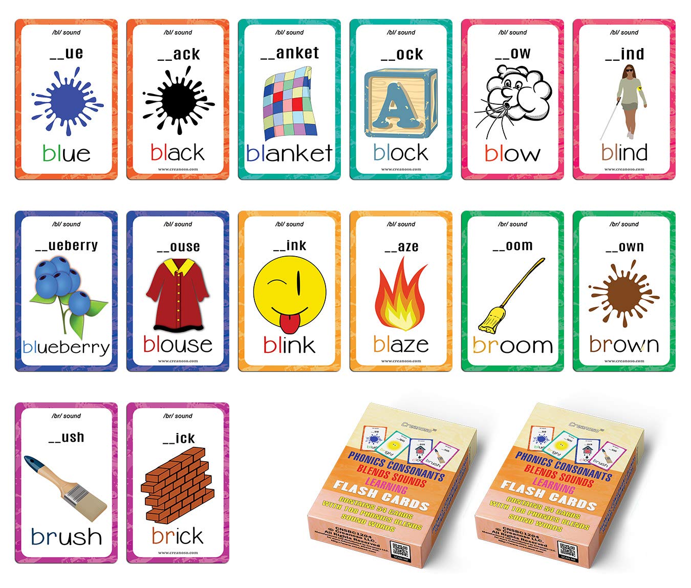 Creanoso Phonics Consonant Blends Sounds Learning Flash Cards (2-Deck) – Portable Design Gifts Ideas for Birthday Party Supply for Kids Boys Girls – Fun Game Group Activities Stocking Stuffers