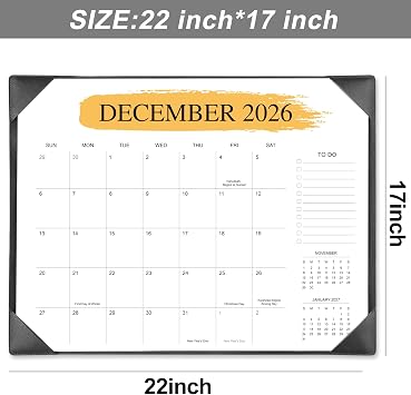 Desk Calendar 2026-2027 with Desktop Mat, 22x17, Jul 2026-Dec 2027, Black