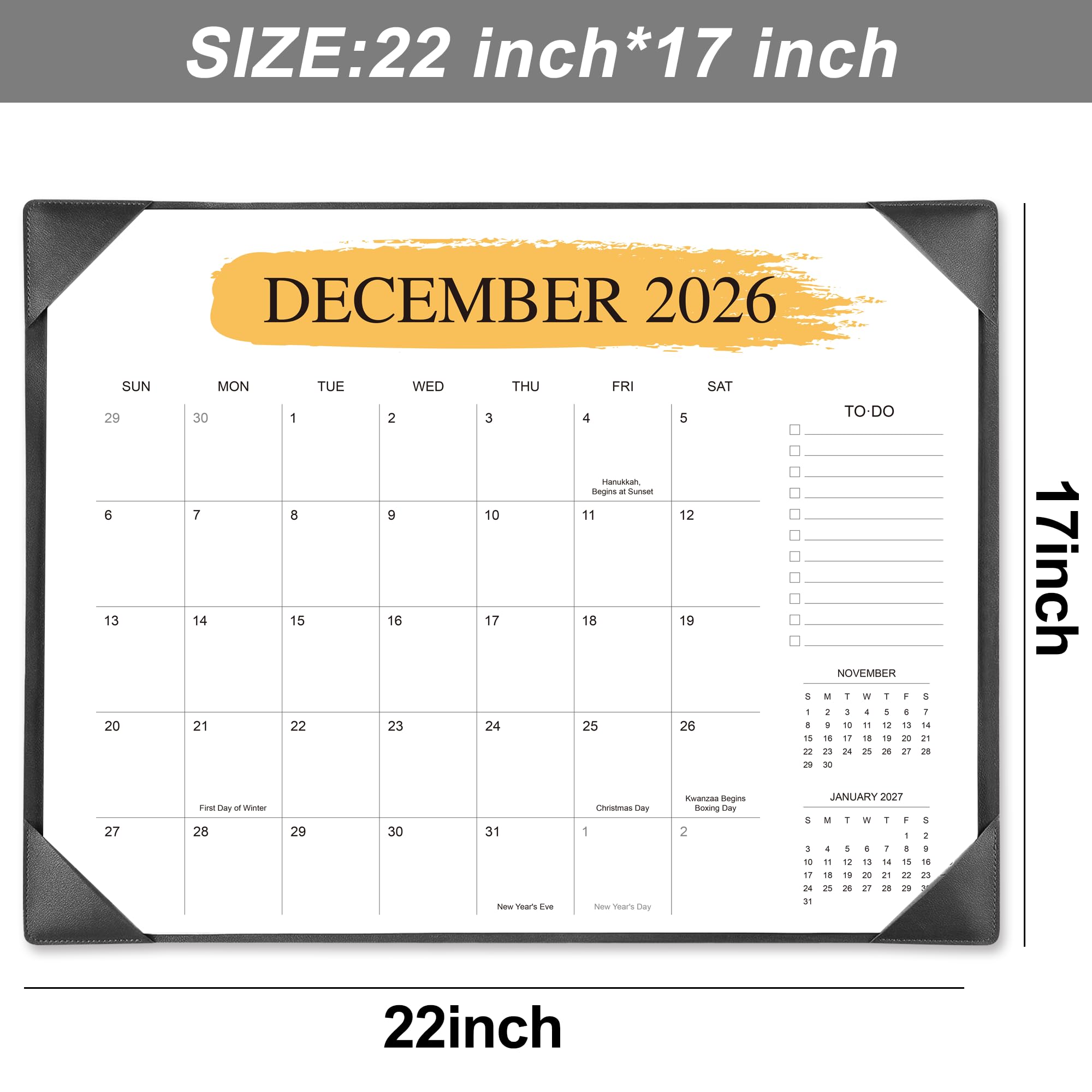 Tischkalender 2025-2026 – 18-Monats-Schreibtischkalender von Juli 2025 bis Dezember 2026, für Büro, Schule & Zuhause – Großer Lehrer-Schreibtischkalender 55,9 x 43,2 cm (schwarz)
