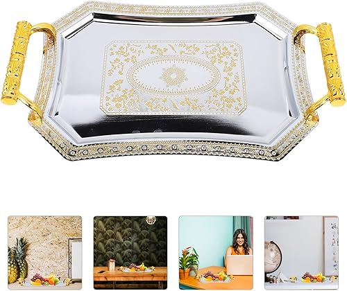 Miniatura 3 de Bandeja de fruta de acero inoxidable Bandeja rectangular para servir café de acero inoxidable, plato de bebida de té, postre de frutas, bandeja de