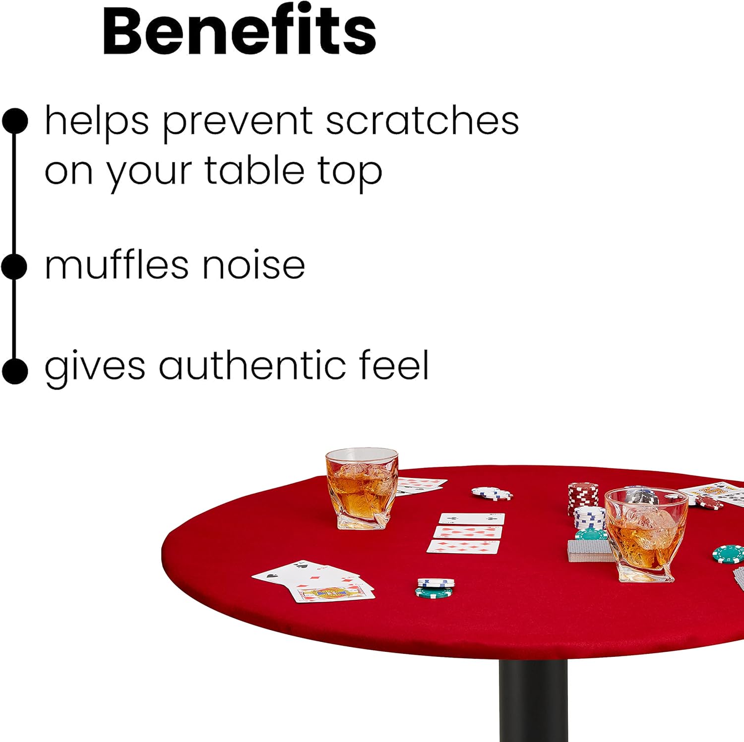 Felt Card Table Red Game Cover Tablecloth Elastic Fitted Fits Round Tables 36 to 48 inches (Red, 36)