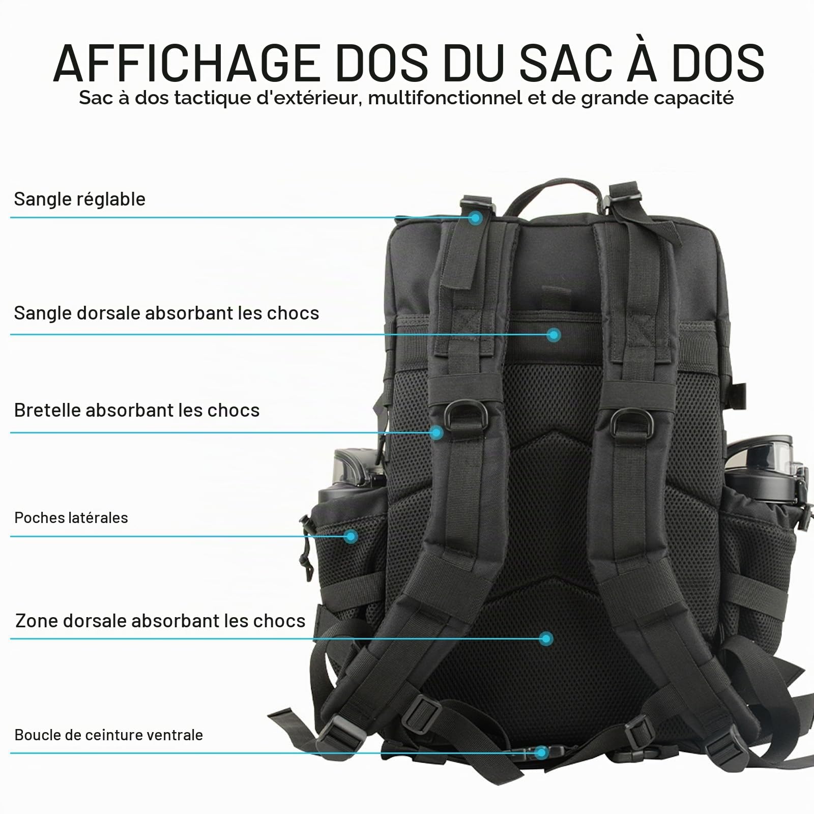 GKXLH Sac a dos Tactique - Petit sac à dos militaire pour hommes femmes, Sac à dos Tactique en tissu Oxford 900D, Petit sac tactique avec porte-bouteille pour la gym, la pêche, le transport quotidien