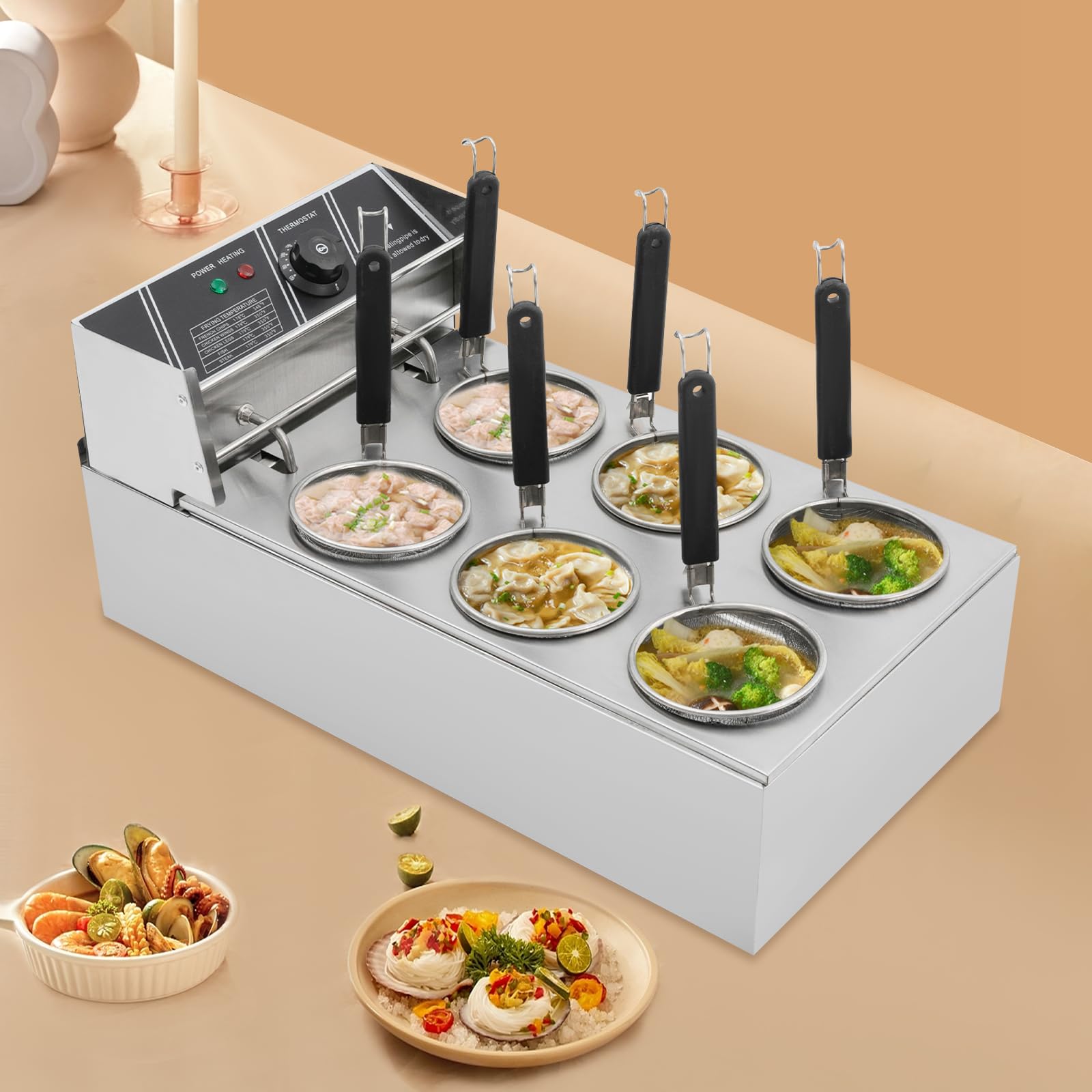 Pentola elettrica per pasta con colino, in acciaio inox, 6 cestini, 2000 W, 20 litri, intervallo di temperatura 60-200 °C, per gastronomia, cucina