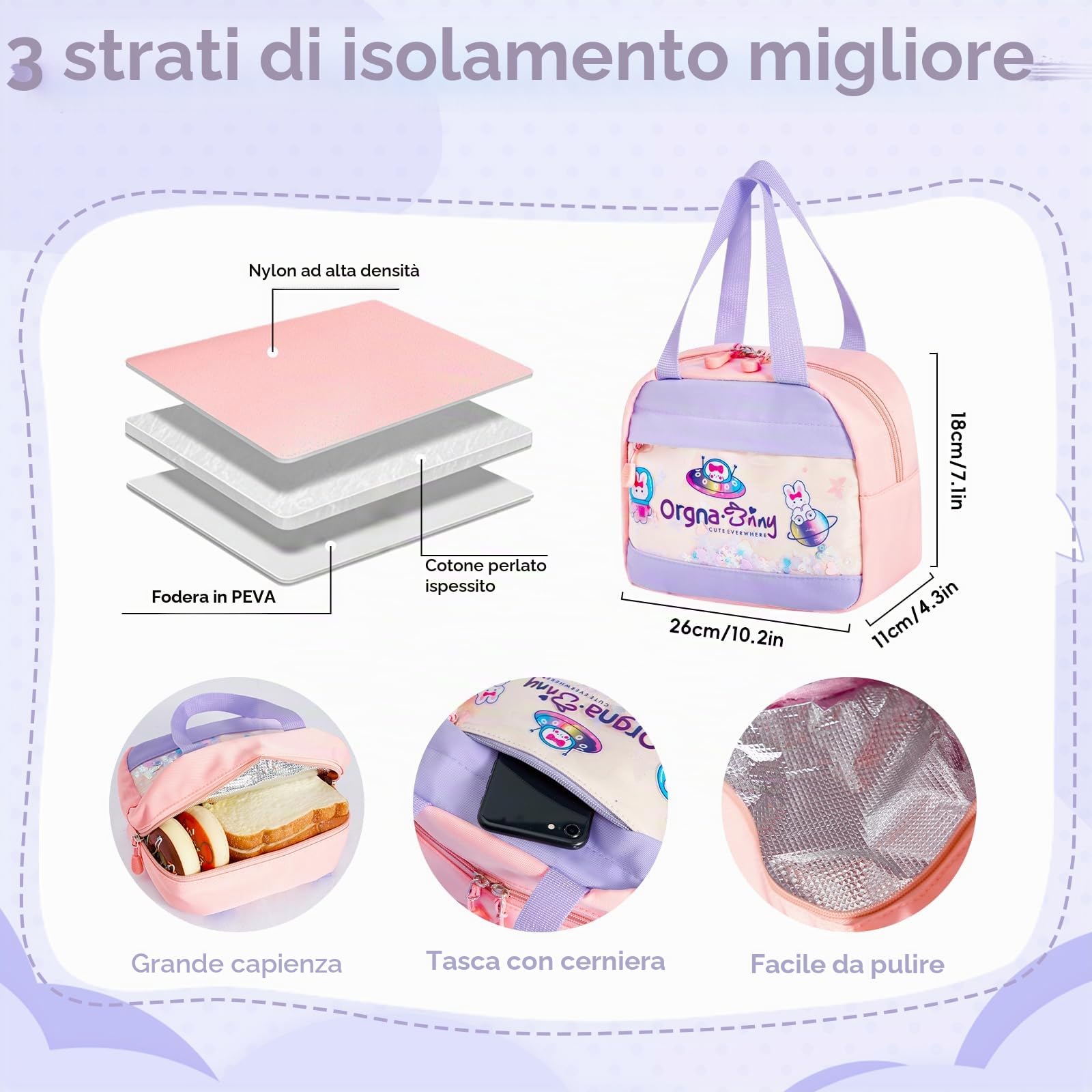 Tanou Zaino Bambina Scuola Elementare 3 Pezzi, 7-12 anni