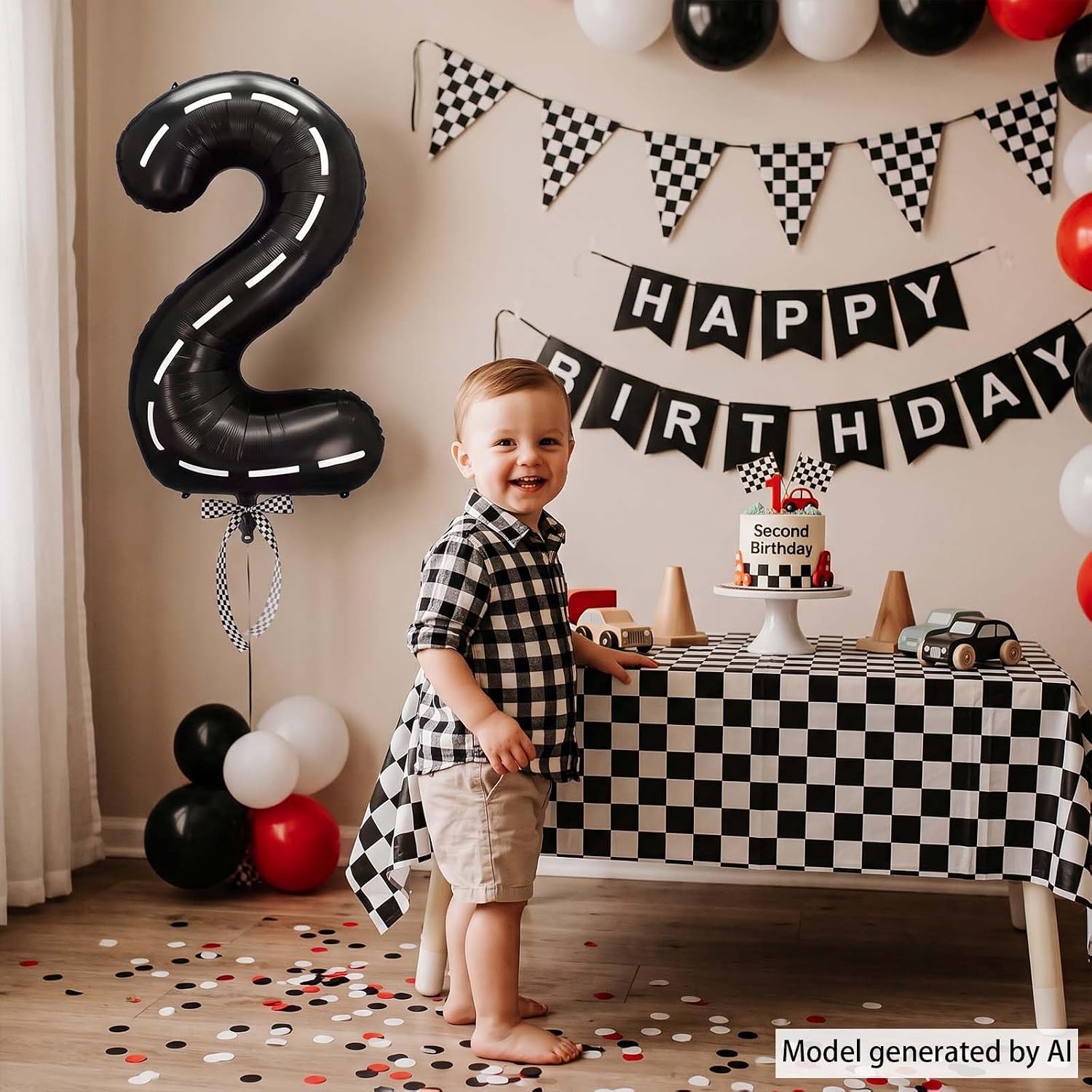 Black and White Stripes Number 2 Balloon 40 Inch, Foil road sign Numeral image 2
