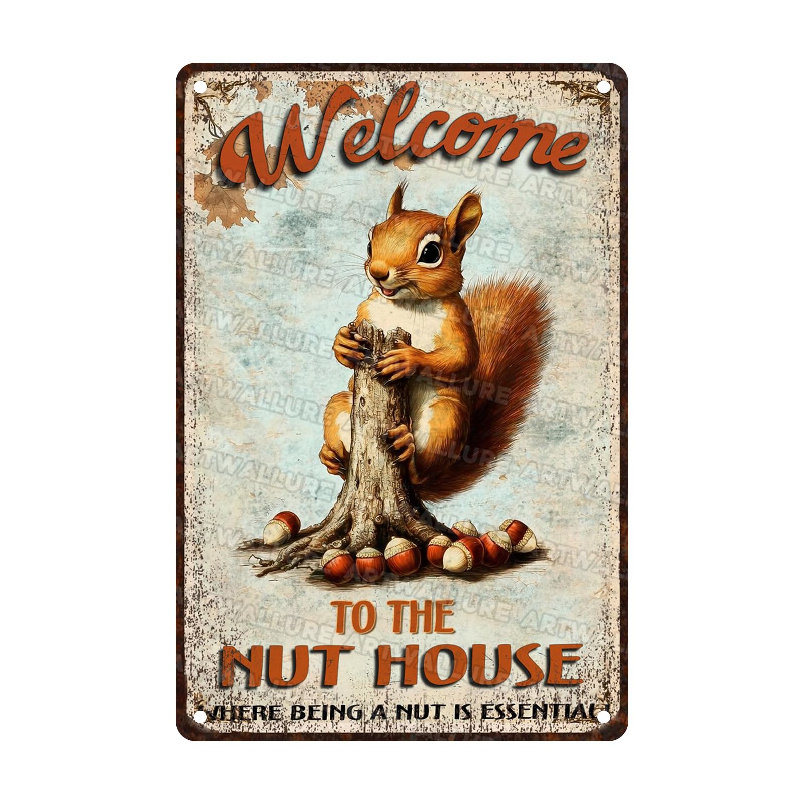 Squirrels Funny Vintage Tin Sign Welcome To The Nut House Metal Tin Sign For Home Outdoor Garage Wall Decoration 8x12inch