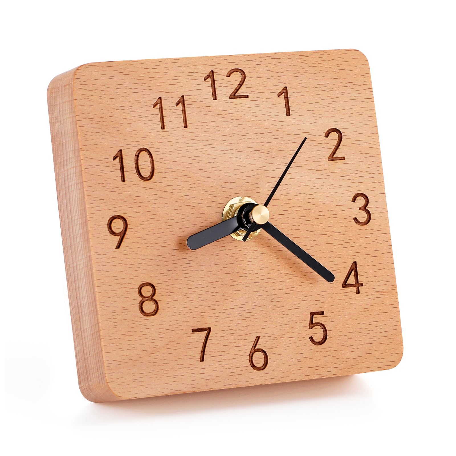 Orologio Da Tavolo Quadrato In Legno Kattepote - 10cm, Silenzioso, Senza Ticchettio, Decorativo - Foto 6