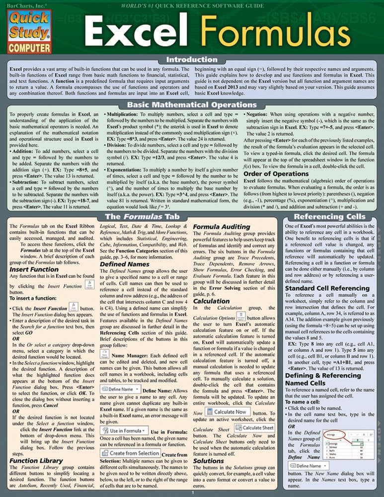 Excel Formulas (Quick Study Computer) Pamphlet โ 31 Dec. 2013