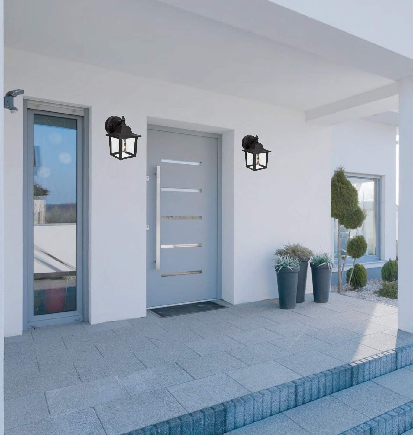 LIT-PaTH Outdoor Wall Lantern, Wall Sconce as Porch Lighting Fixture, E26 Medium Base 60W Max., Aluminum Housing Plus Glass, Bulbs NOT Included, Matte Black Finish, 2-Pack
