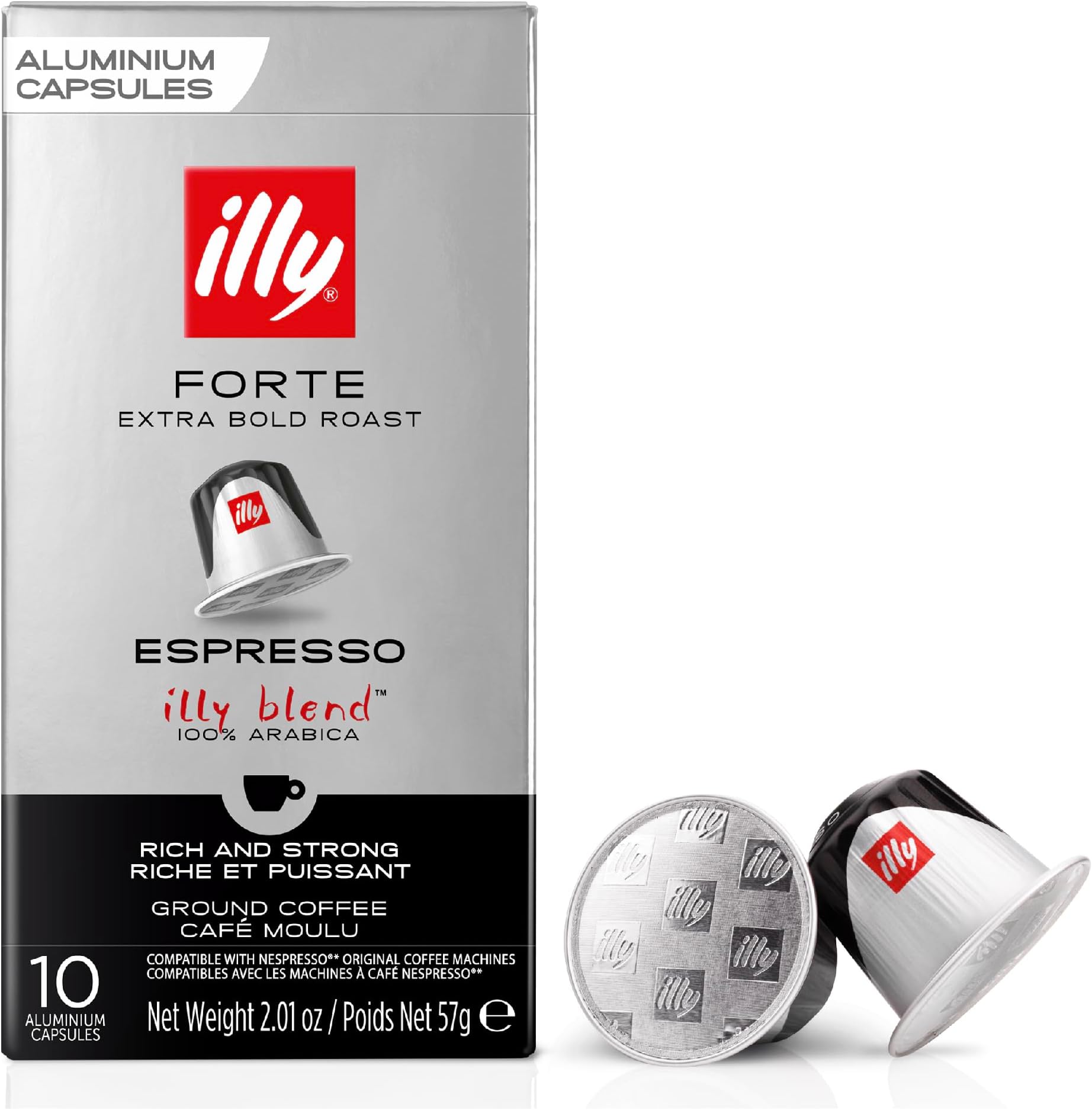 Coffee - Forte Coffee Pods - 100% Arabica Coffee - Extra Dark Roast - Ideal for your Espresso Lungo - Nespresso Compatible illy Coffee Capsules - Pack of 10