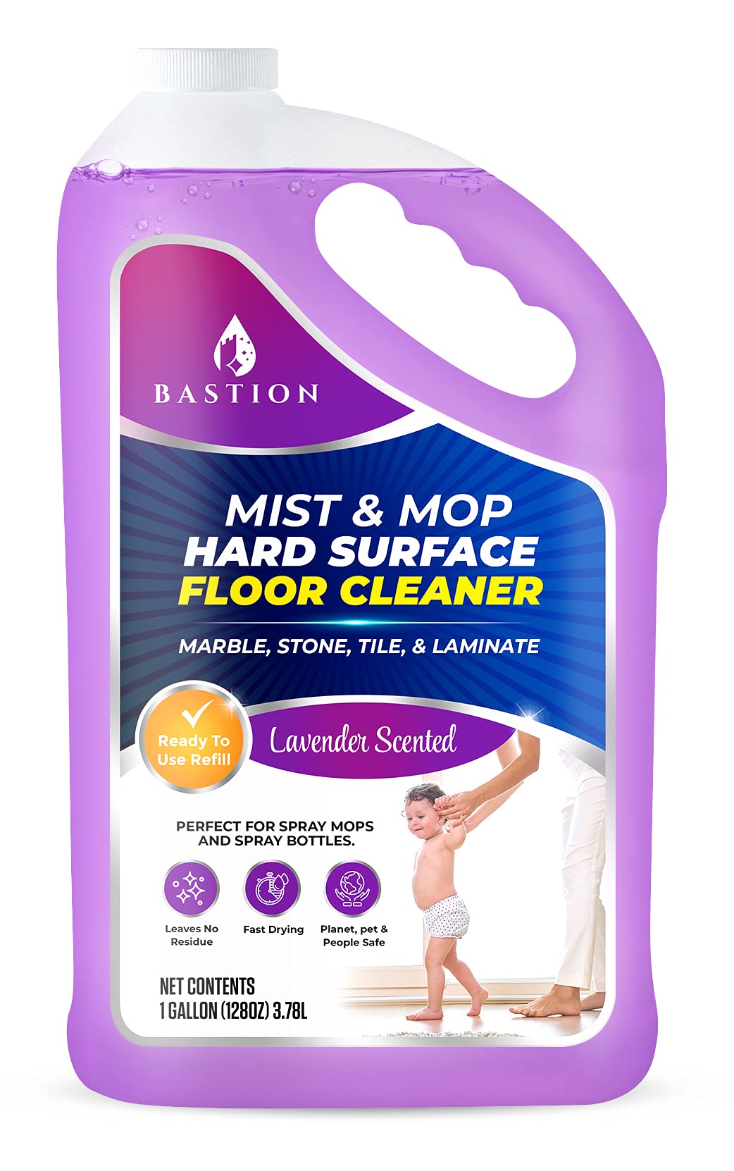 Hard Surface Liquid Floor Cleaner Solution - Mist & Mop Ready-To-Use for Marble, Stone, Granite, Tile, Vinyl, Laminate, Linoleum - Multi-use - Safe, Gentle, & Natural - Removes Dirt, Stains, & Odors - Lavender Scent, 1 Gallon (128 oz.)