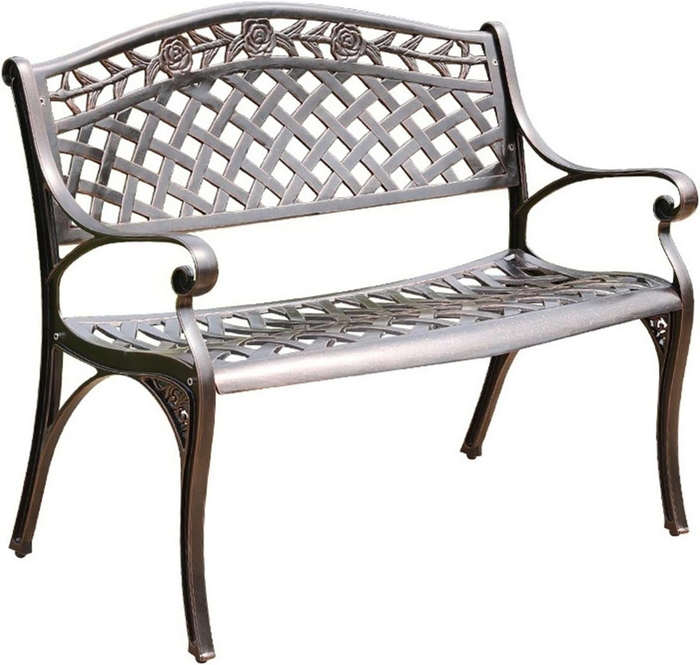 ガーデンベンチ フロントポーチ、テラス、庭、中庭に背もたれと肘掛けが付いた金属製ガーデンベンチ 屋外ベンチ