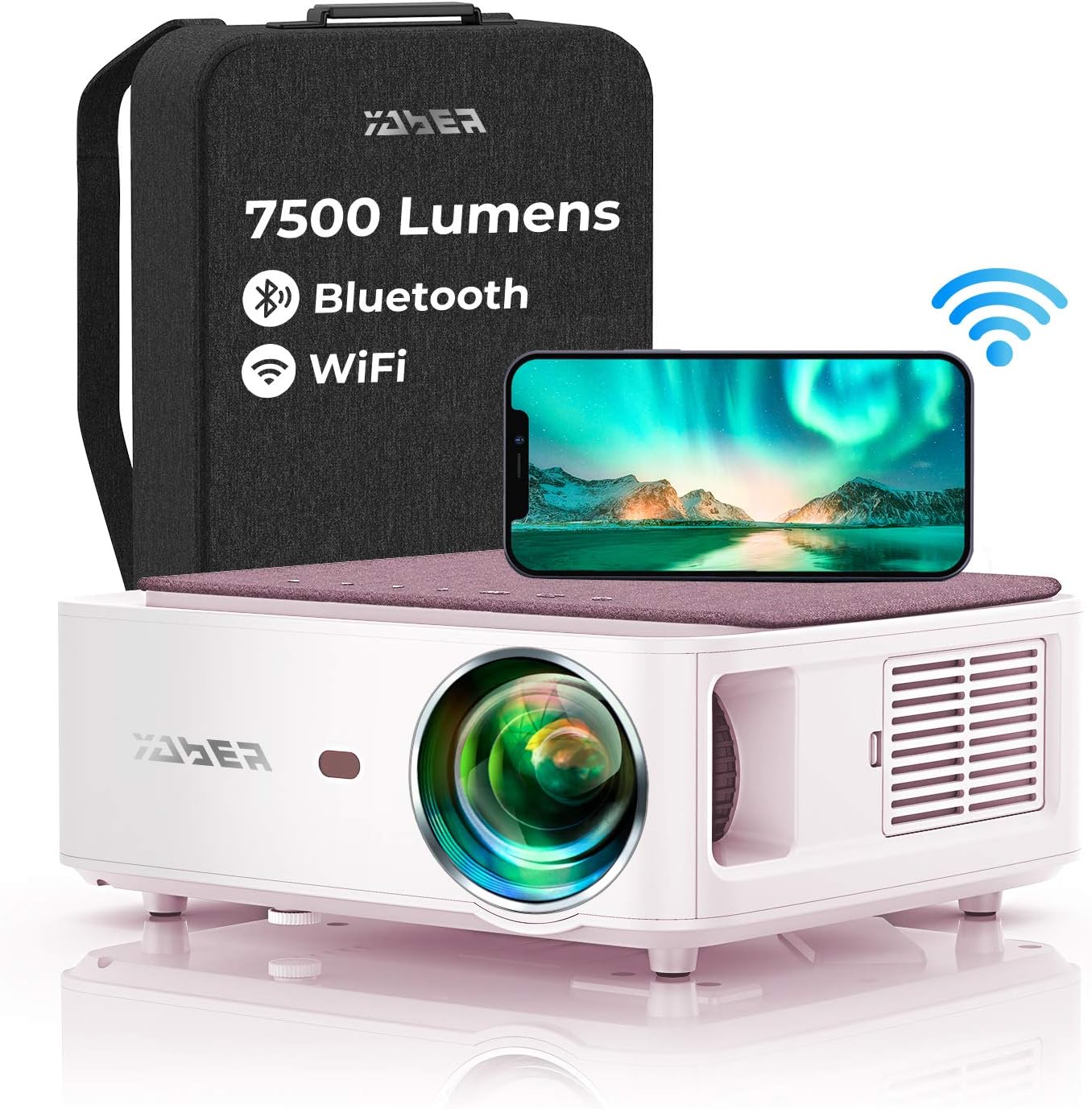 Yaber WiFi Bluetooth Projector - 7500 Lumen 1080P HD Portable with 4-Point Keystone, Digital Zoom, PPT Presentation Compatible with Android/iOS