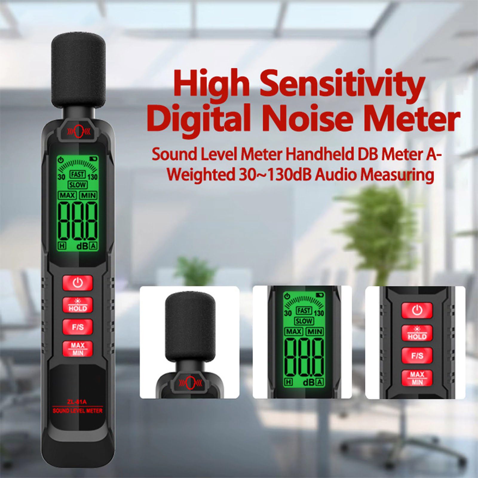 Medidor de decibelios fácil de usar, medidor de niveles de sonido ligero con amplios rangos para uso doméstico y profesional