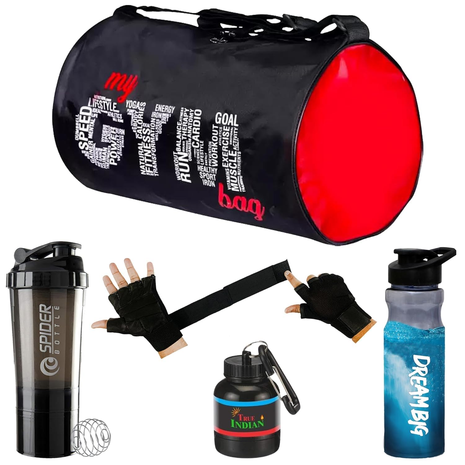 Gym Bag Combo for Men Gym-Bagg with Shoe Compartment and Shaker Bottle Sipper Bottle Gym Gloves Whey Container Gym kit for Men and Women Gym Beg & Fitness Kit & My Gym-Bag Combo (Black)-image-4