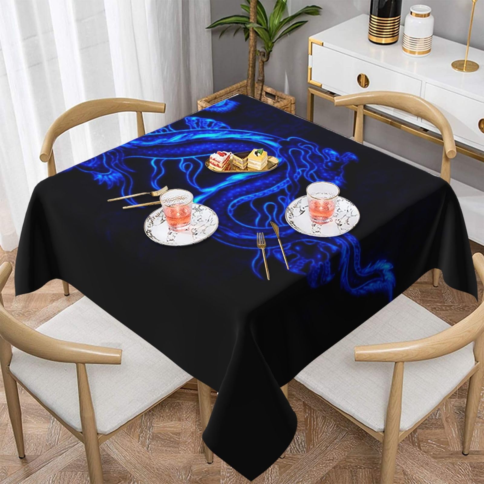 DCEHGEW blue chinese dragon Prints Square Tablecloth 152x152 CM, Waterproof Fabric Table Cloth for Dining Table, Farmhouse Table Cover for Kitchen Dining Tabletop Decoration