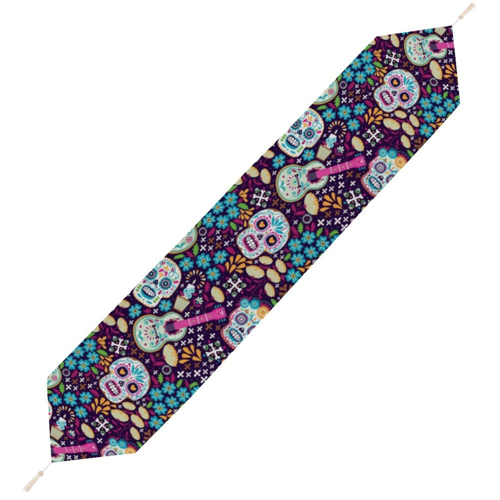 JZemdybill 178*33cm Table Runner with Tassel, Mexican Dia De Muertos Table Runner, Table Decoration for Kitchen, Party, Restaurant