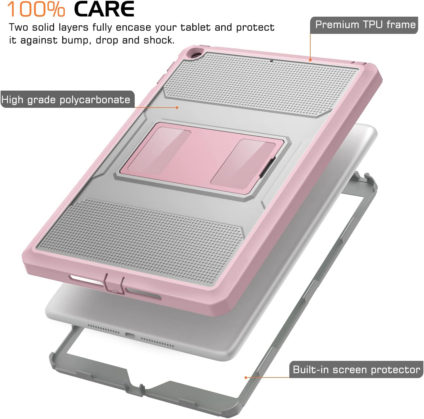 MoKo Case for iPad 9.7 2018/2017, iPad 6th Generation/iPad 5th Generation, [Heavy Duty] Shockproof Full Body Hybrid Cover with Built-in Screen Protector for iPad 9.7" (iPad 5/iPad 6), Gray/Pink