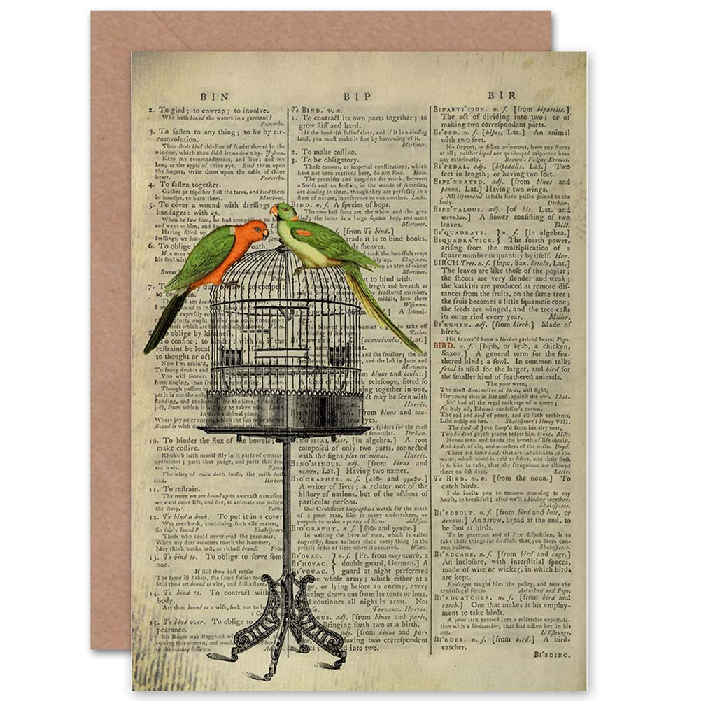 Wee Blue Coo Blue Wee Coo Greetings Card Birthday Gift Upcycle Parrots Bird Cage