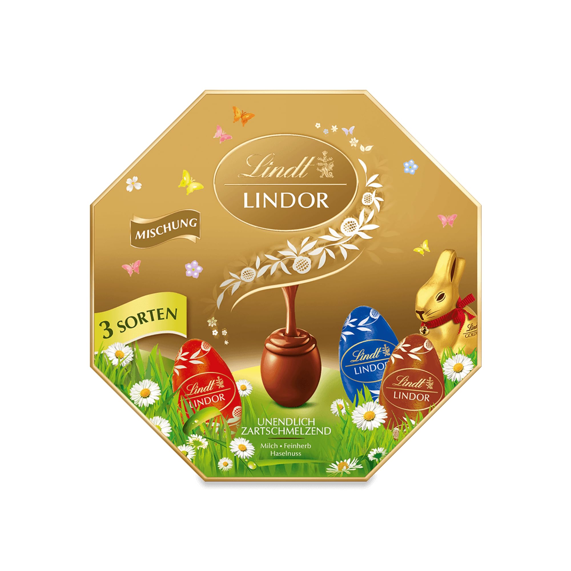 Lindt Schokolade LINDOR Oster Mix | 144 g Kassette | Zartschmelzende LINDOR Eier in drei Sorten: Vollmilch, Feinherb, Nuss | Osterschokolade | Schokoladengeschenk | 1er Pack