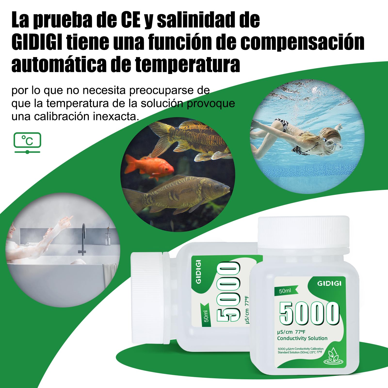 Solución de calibración EC TDS 5000μS/cm, 4 botellas de 50 ml para medidores EC TDS