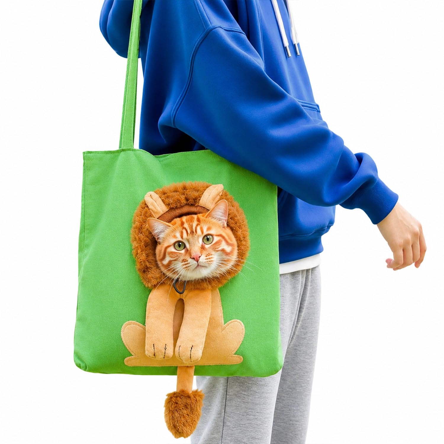 Cat Carrier Bag, Pet Shoulder Bag for Outings, Pets Canvas Bag (Green, L)
