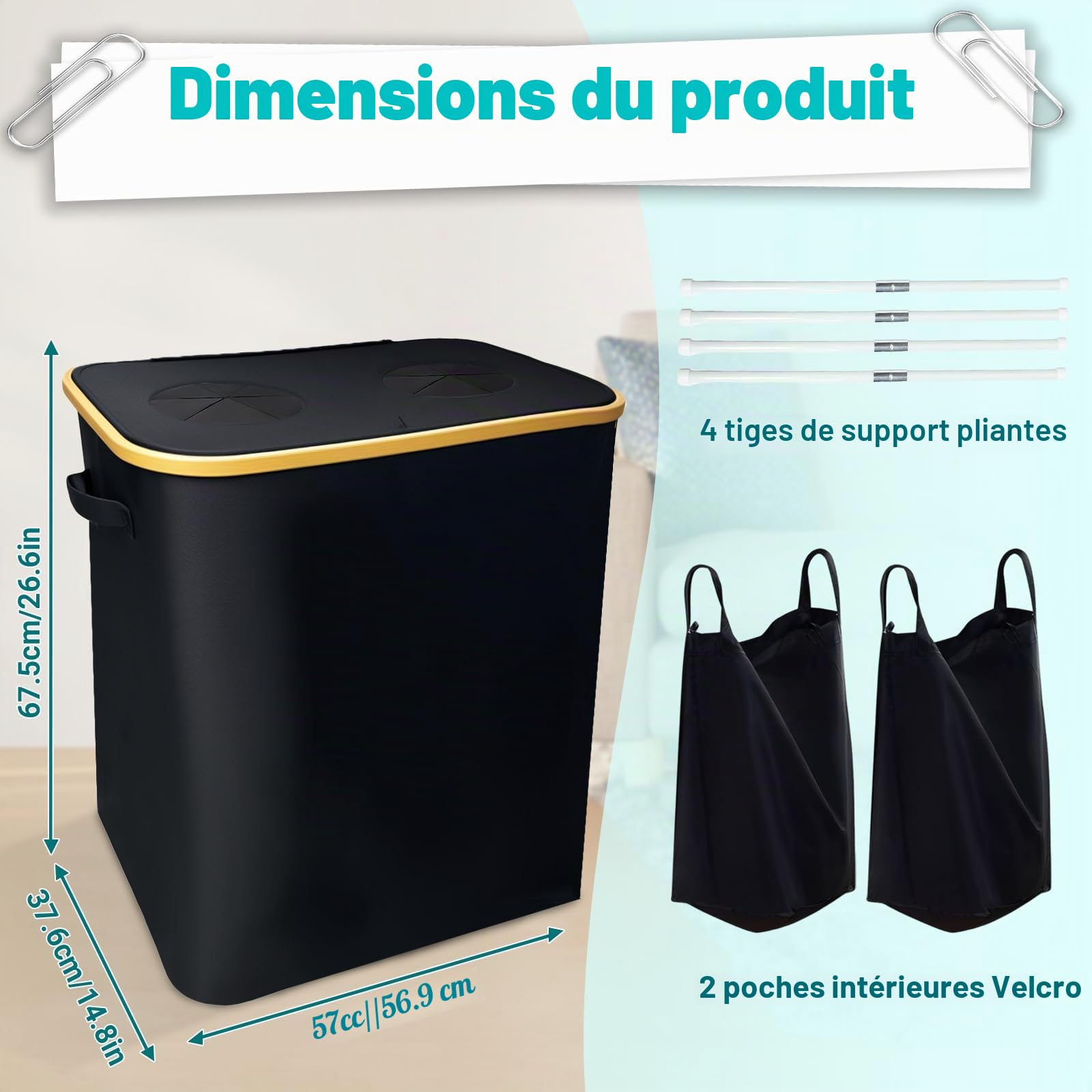 Poubelle Cuisine 140l,Poubelle Tri Selectif 2 Bac Poubelle Recyclage Poubelle Verre Poubelle Tri Selectif Sac Tri Selectif Conteneur De Collecte De Bouteilles Réutilisables(2 sac, 2trou