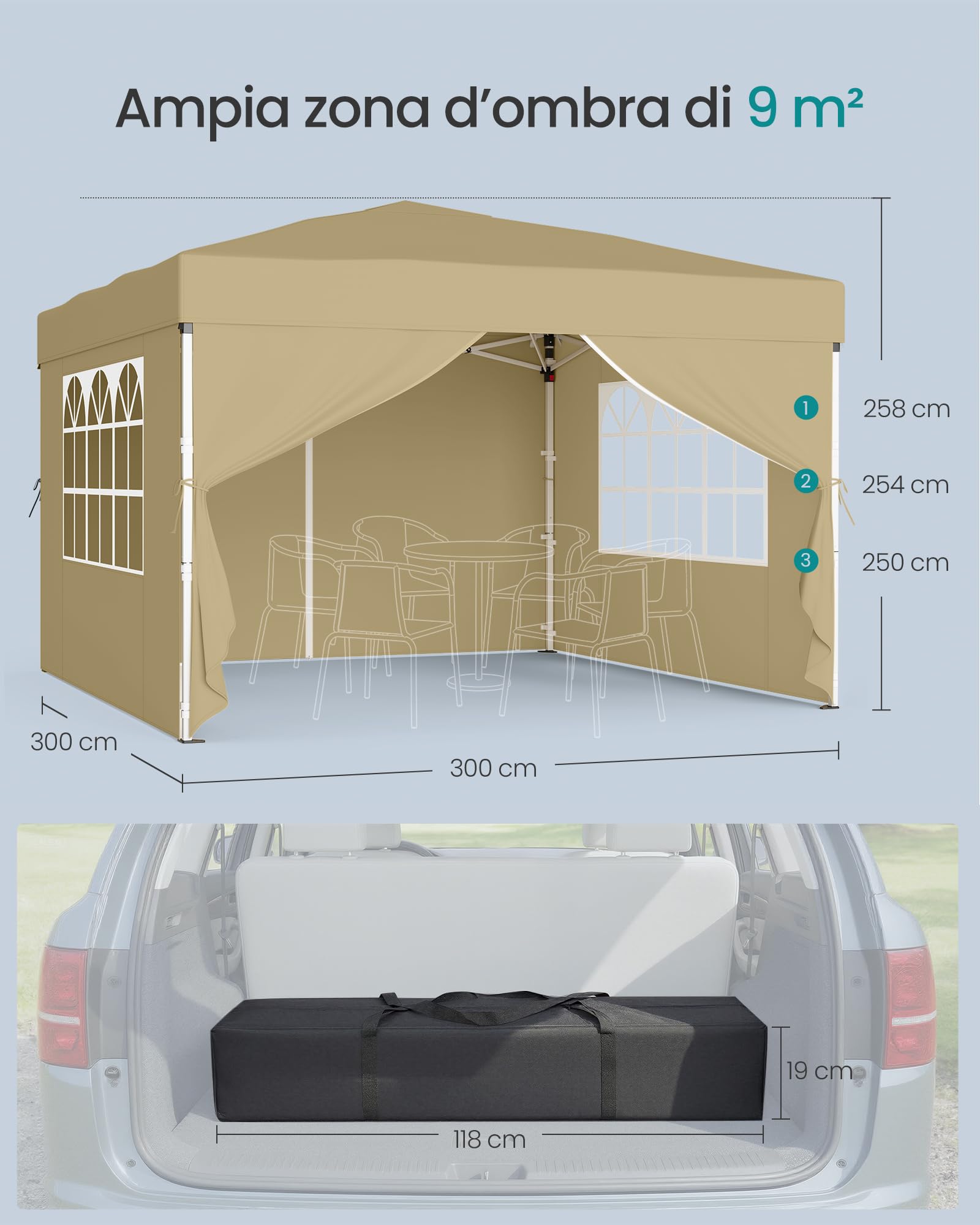 SONGMICS Gazebo Pieghevole 3x3 m Beige GCT104LZ01