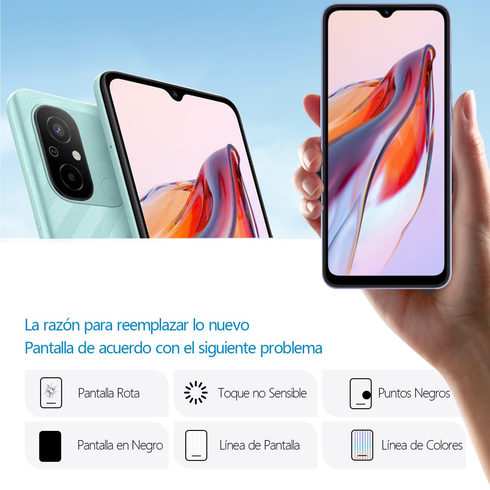 RongZy Pantalla para Xiaomi Redmi 12C Táctil LCD de Repuesto Ensamblaje Digitalizador Reemplazo para Redmi 12C con Herramientas de Reparación(Negro)