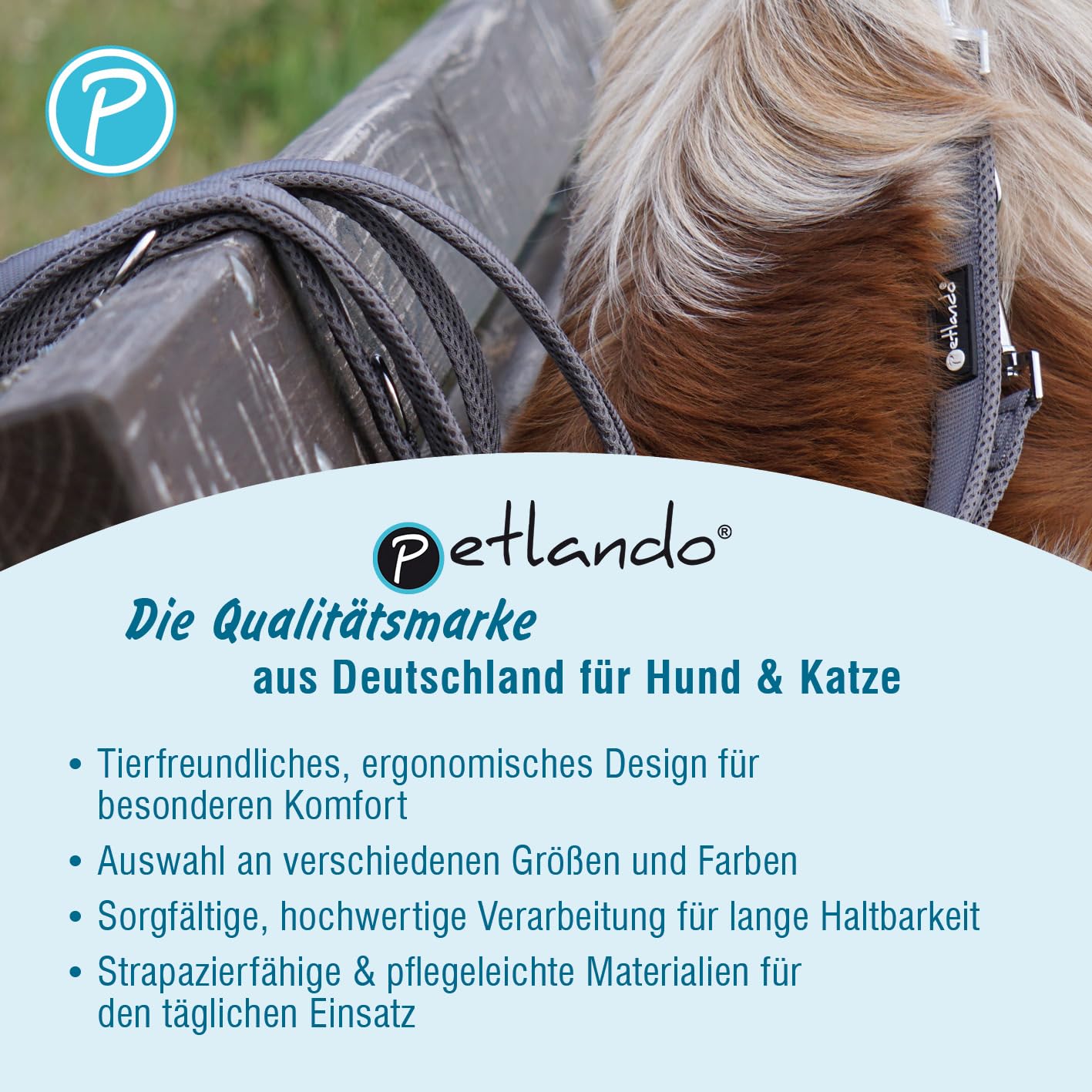 Petlando Hundegeschirr gepolstert, Mesh Y-Comfort, weich, stufenlos verstellbar, besonders leicht & atmungsaktiv, fellschonend, ergonomisch, Brustgeschirr für große Hunde, Mokka, L