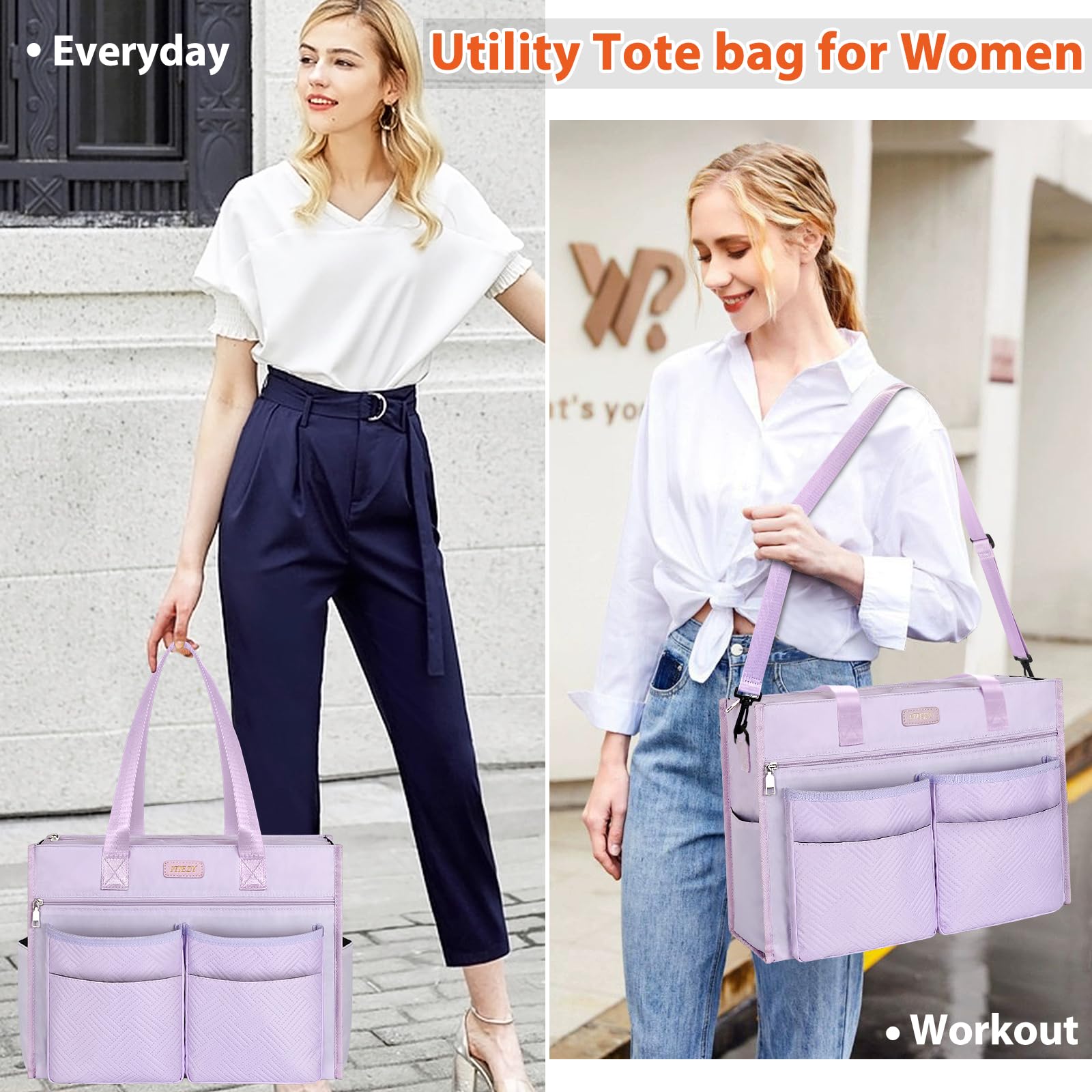 ITIEZY Borsa shopper da donna, grande, impermeabile, con 18 tasche, 16 pollici, borsa da lavoro da donna con chiusura lampo, per università, ufficio, lavoro, viaggi