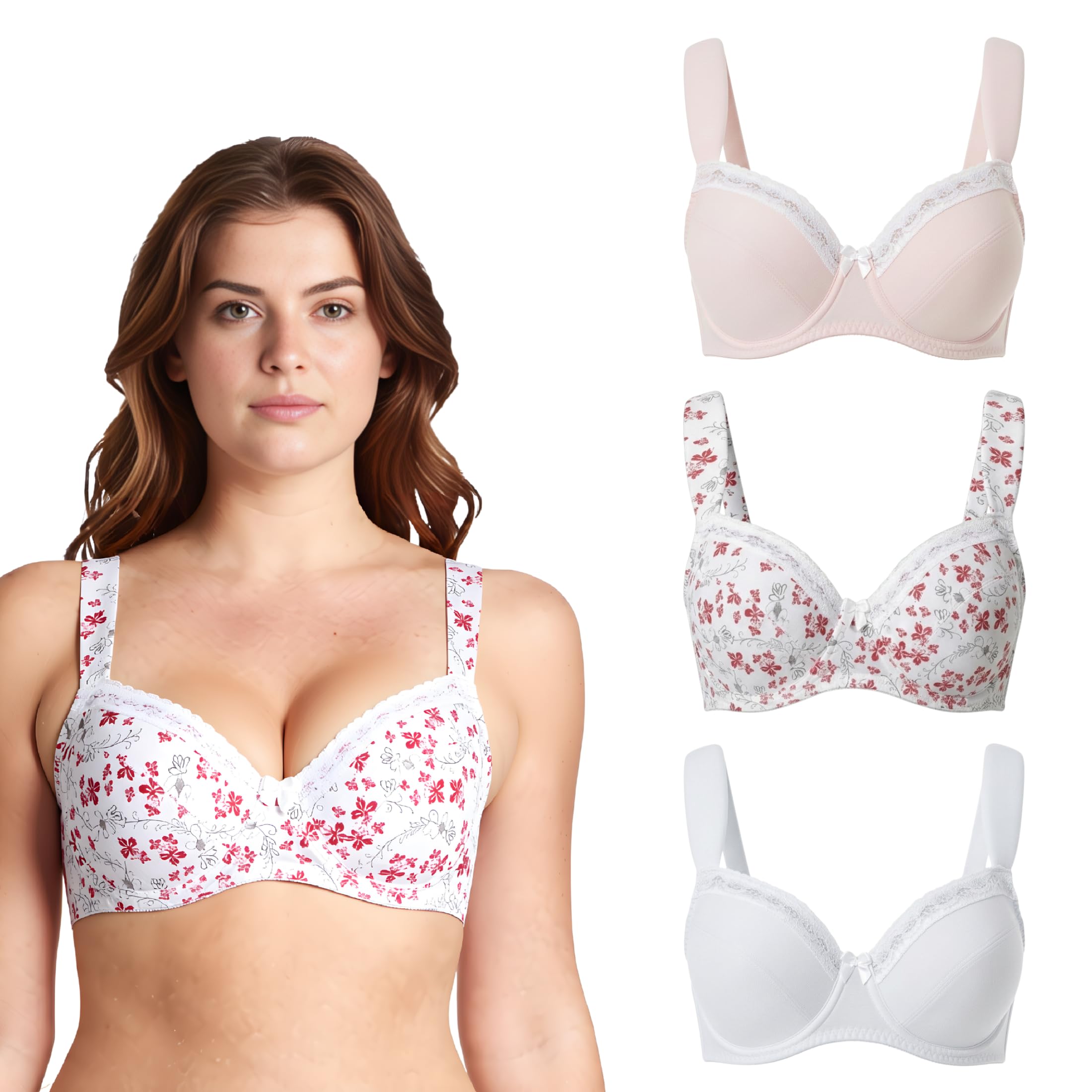 Curve Muse- Reggiseno in Cotone con Balconcino Sfoderato con Ferretto | Stampato, Trasparente, Ferretto