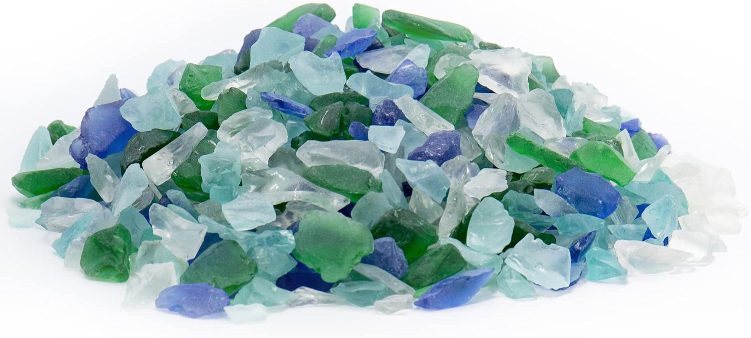 CYS EXCEL Frosted Blue Green Clear Mix Sea Glass (4 LBS, Approx. 6 Cups) | Multiple Color Choices Crushed Glass Vase Filler | Aquarium Nautical Decor for Art Crafts