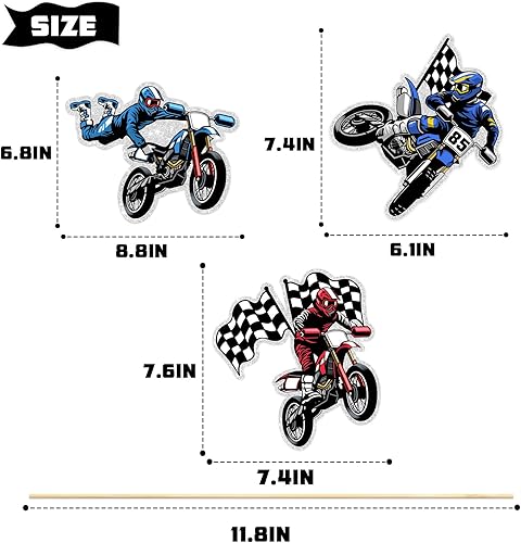 Miniatura 3 de Decoración de mesa de motocicleta de carreras, centro de mesa temática de motocross, suministros de decoración de fiestas de deportes extremos - 15