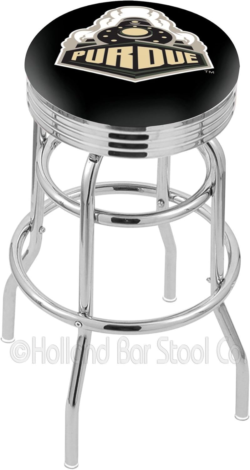 Logo Series Bar Stool NCAA Team: Purdue, Size: 25", Frame Type: Double Ring Chrome