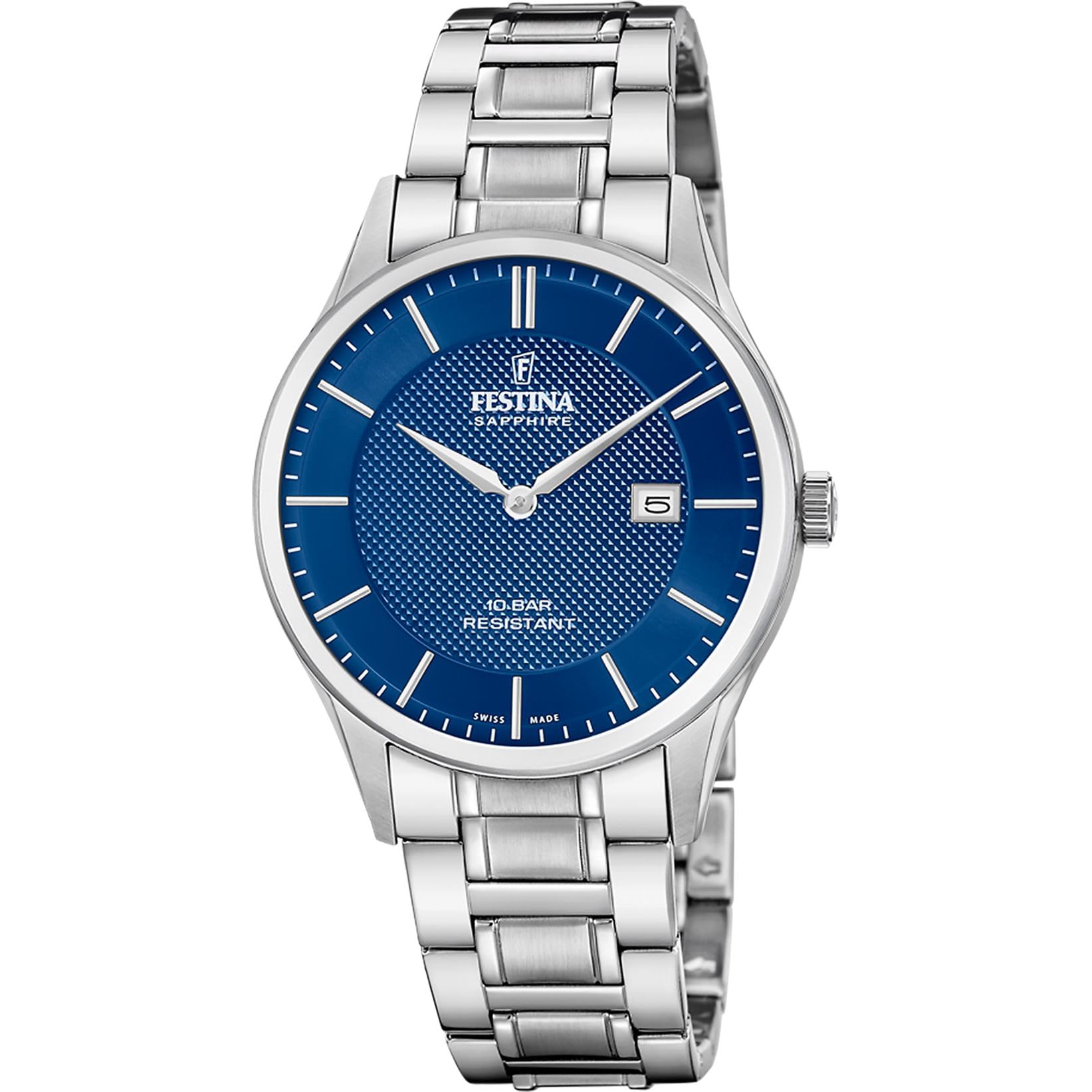 Festina Swiss Made Reloj Hombre Analógico de Acero Inoxidable 316l Plateado