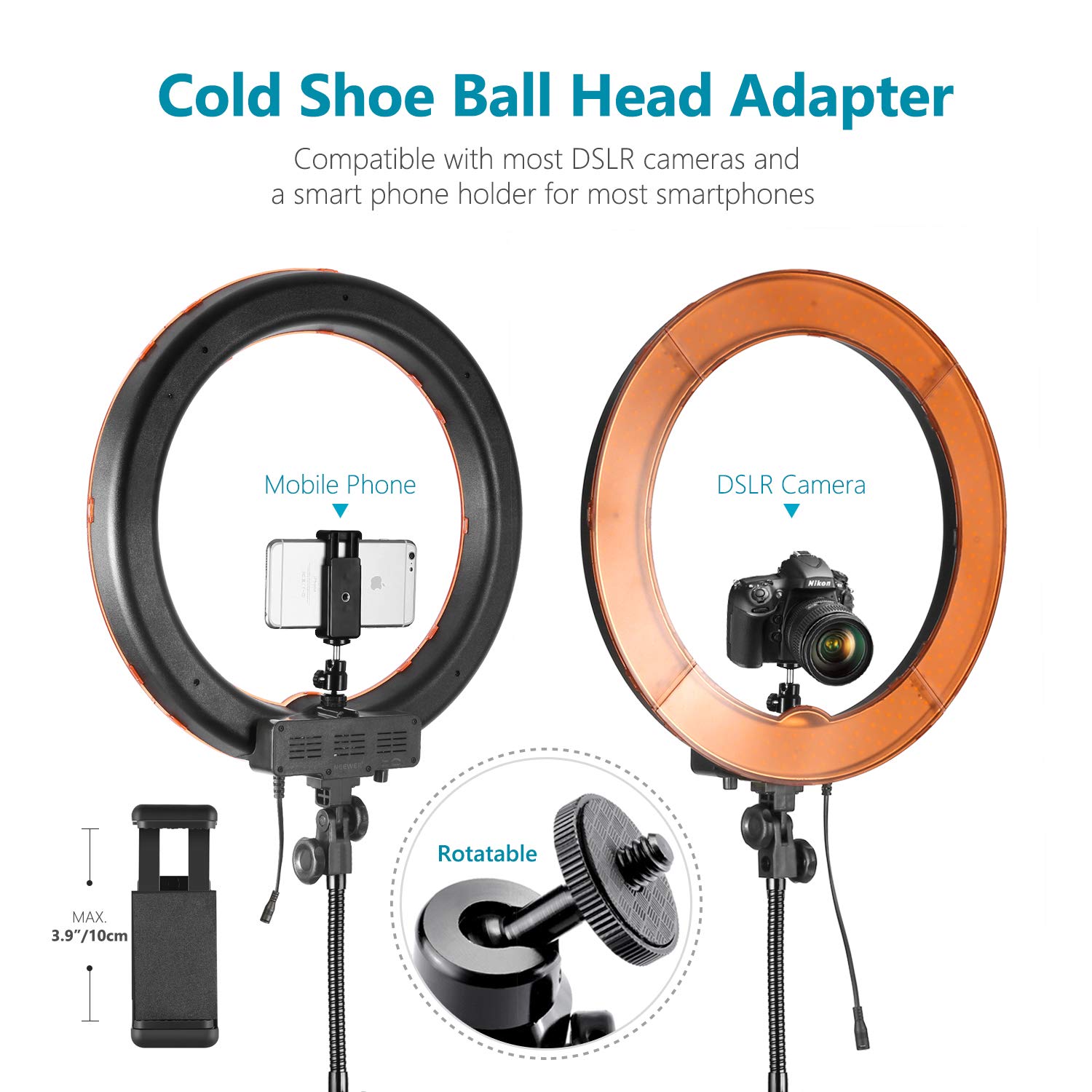 Neewer Ring Light Kit:18"/48cm Outer 55W 5500K Dimmable LED Ring Light, Light Stand, Carrying Bag for Camera,Smartphone,YouTube,TikTok,Self-Portrait Shooting, Black, Model:10088612
