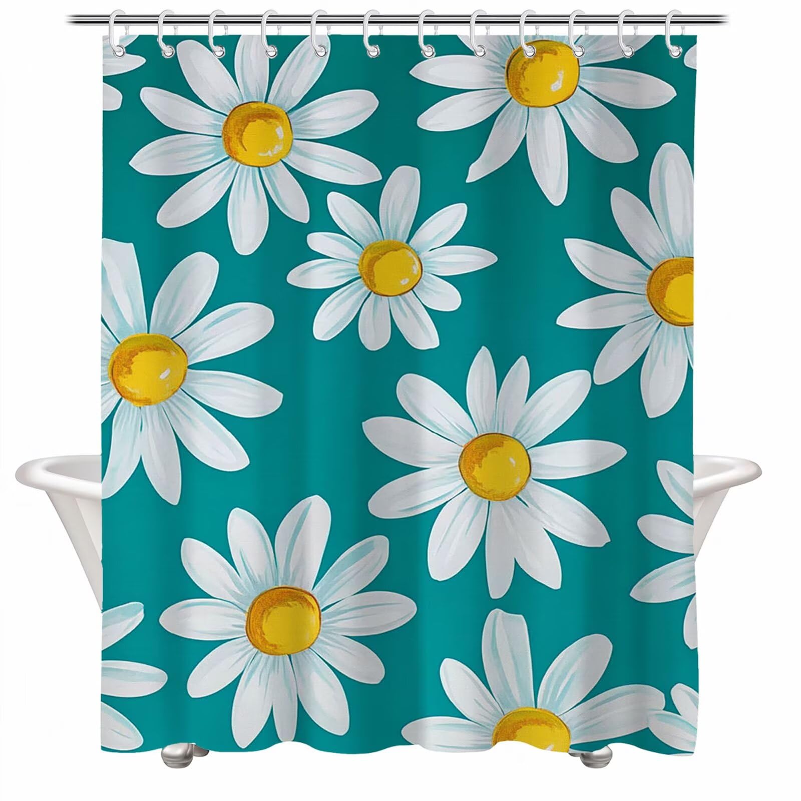 Rideau Douche Fleur Rideau de Douche Anti Moisissure Imperméable Tissu Polyester Shower Curtain avec Ourlet Inférieur Lesté, 12 Crochets Lavable Shower Curtain pour Décor 240 x 180 cm Turquoise 3Y#211