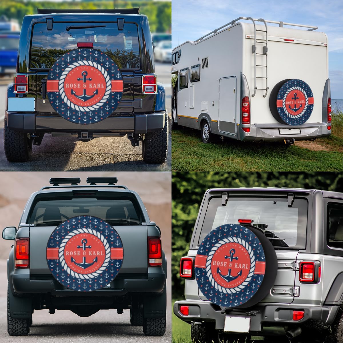 Love Anchor Tire Covers Portable Spare Tire Cover Soft Durable Waterproof Dustproof Set of 4 Bags 14 Inches for Car Truck SUV Trailer Camper