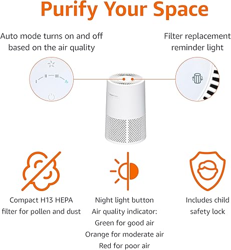 Miniatura 3 de Tienda Basics Purificador de aire para el hogar y la oficina, con filtración de 3 etapas, filtro HEPA con carbón activado, 3 velocidades,